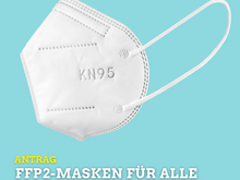 Bild von FFP2 Maske vor einem blauen Hintergrund. Bildaufschrift: Antrag - FFP2 Masken. Gemeinsam mit der UW-Fraktion